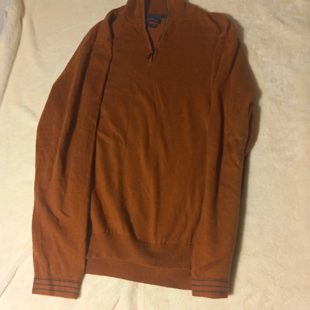 Alan Flusser Mens COTTON Cashmere 1/4 Zip Pullover Sweater RUST BROWN X-LARGE